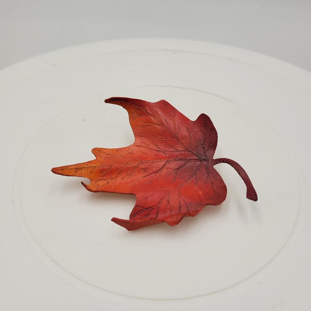 Vintage K & T Tovey Maple Tree Leaf Brooch/Pin Red Orange Autumn Fall Fashion